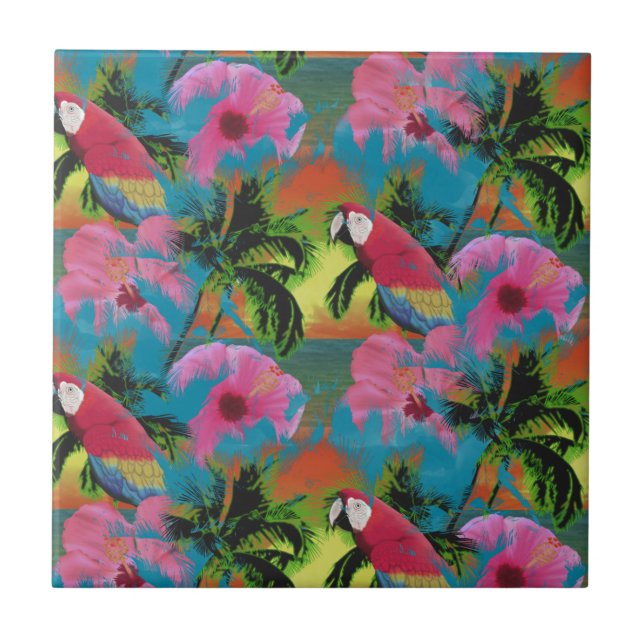 Summer Tropical Sunset Beach Tile (Front)