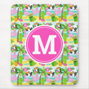 Summer Tropical Toucan and Flamingo Pattern Mouse Pad