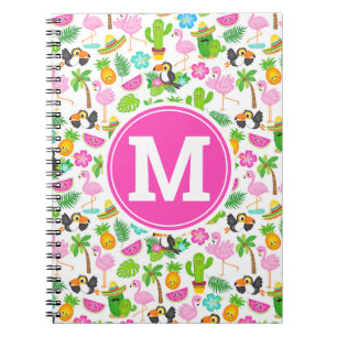 Summer Tropical Toucan and Flamingo Pattern Notebook