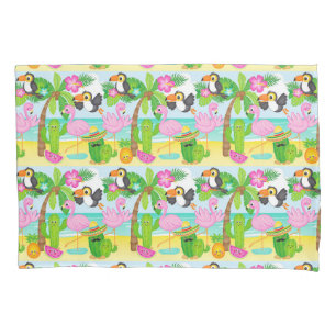 Summer Tropical Toucan and Flamingo Pattern Pillowcase