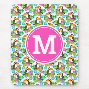 Summer Tropical Toucan and Floral  Pattern Mouse Pad