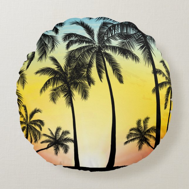 Summer tropical trees round pillow (Front)