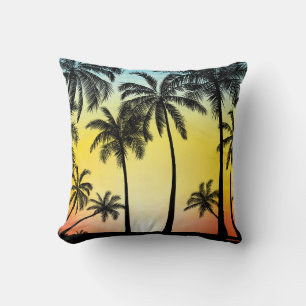 Summer tropical trees throw pillow