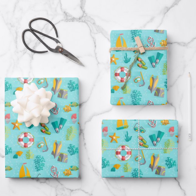 Summer Tropical Vacation Snorkel Diving Coral Reef Wrapping Paper Sheet (Front)