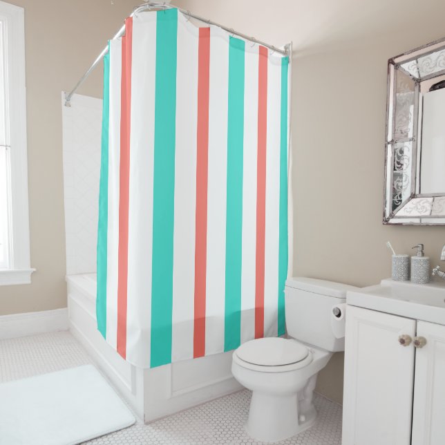 Summer Turquoise Coral White Vertical Stripes (In Situ)