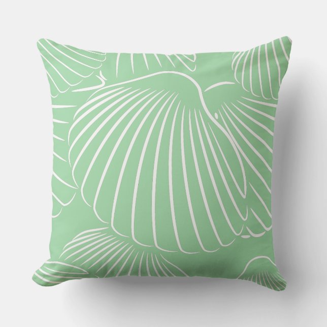 Summer Turquoise-Green Sea Shell Throw Pillow (Front)