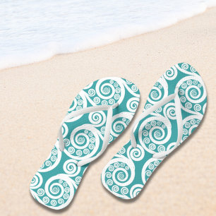 Summer Turquoise Nature-inspired Curly Swirls Flip Flops
