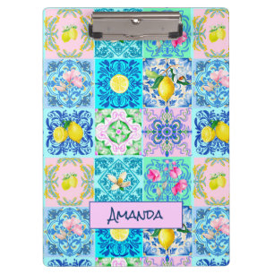 Summer Turquoise Sicilian Amalfi Azulejo Clipboard