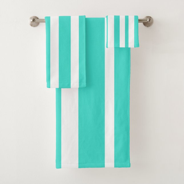 Summer Turquoise White Stripes Bath Towel Set (Insitu)