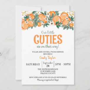 Summer Twins Shower, Orange Citrus Baby Shower Invitation