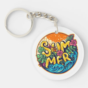 Summer Typographic Tropical Waves Keychain