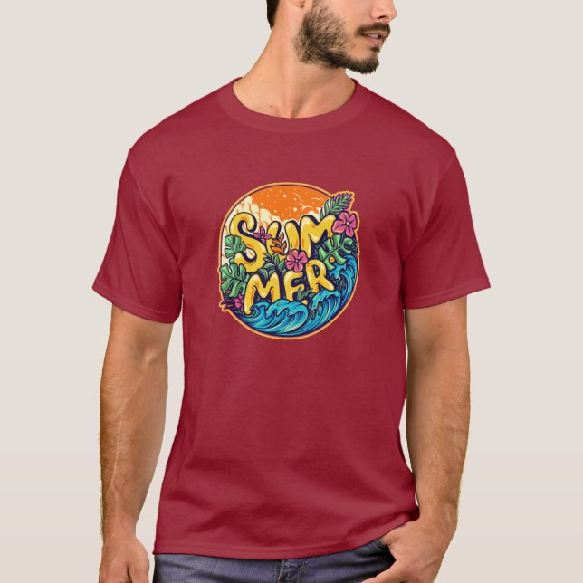 Summer Typographic Tropical Waves  T-Shirt (Front)