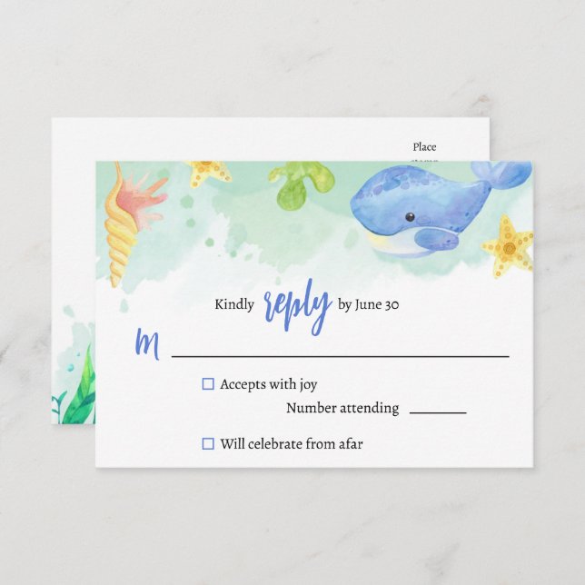 Summer Under the Sea Baby Shower RSVP Reply Enclosure Card (Front/Back)