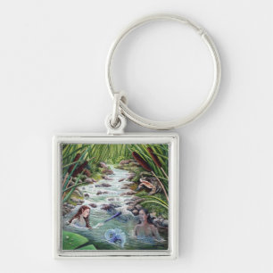 Summer Undine Mermaids in a Woodland Stream Keychain