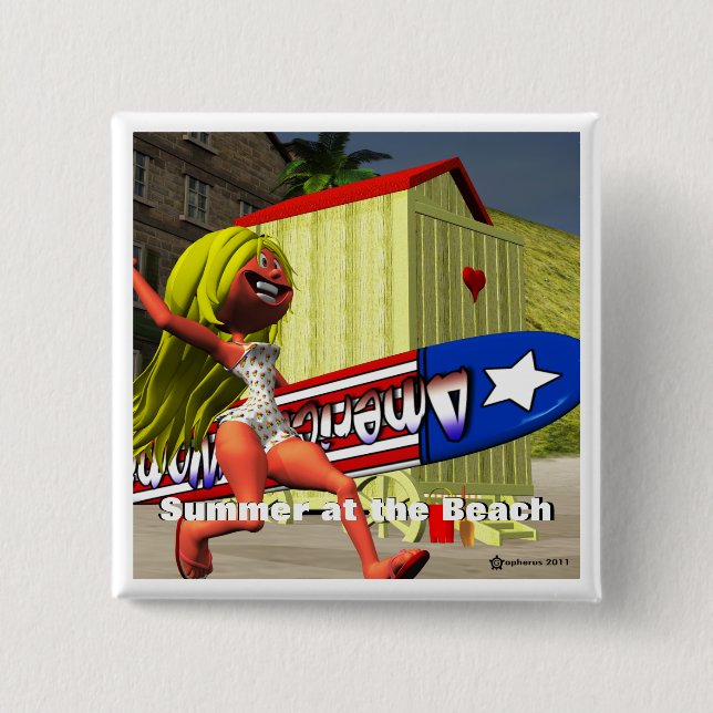Summer Vacation at the Beach 2 Inch Square Button (Front)