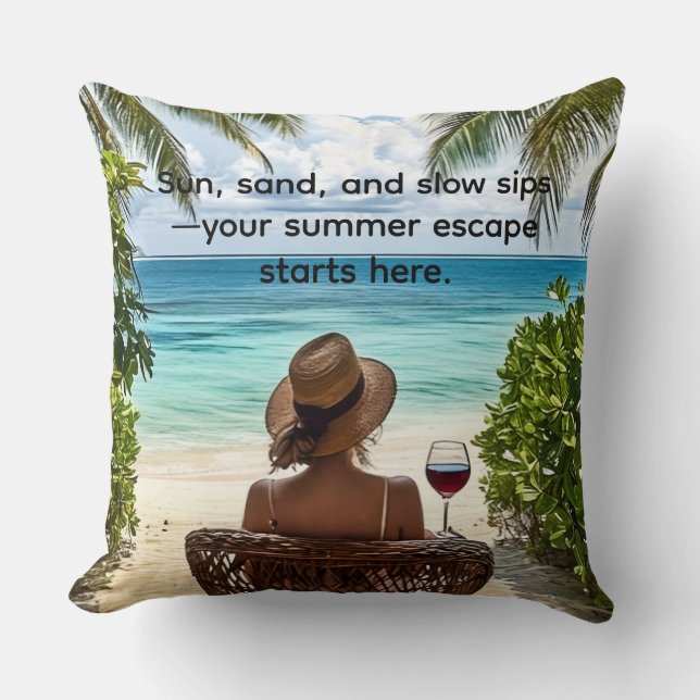Summer Vacation Beach Throw Pillow (Front)