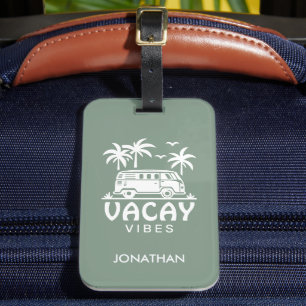 Summer Vacation Camper Van Sage Green Travel Luggage Tag