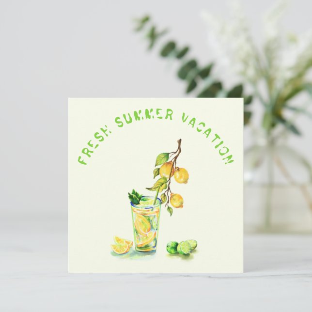 Summer Vacation Card Fresh Lemon Drink Custom Text (Standing Front)
