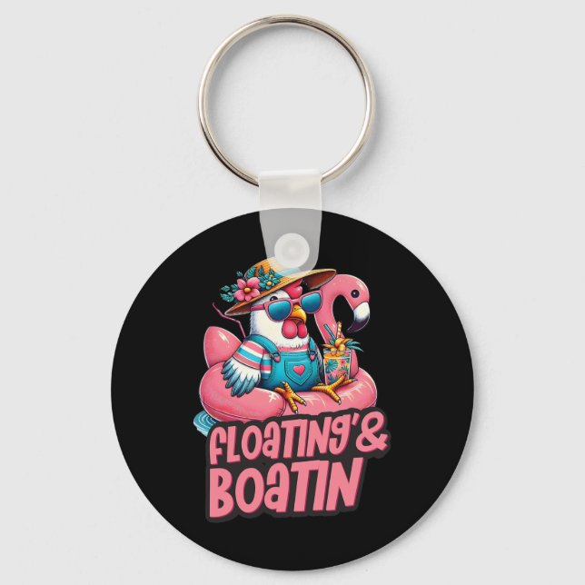 Summer Vacation Chicken Floating Boating Summer Vi Keychain (Front)