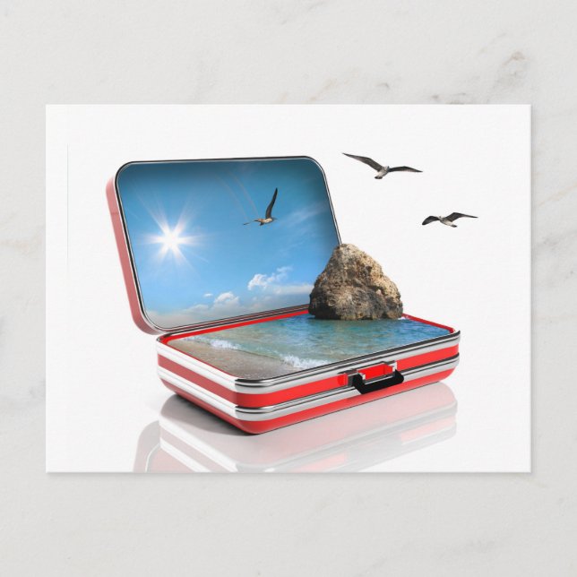 Summer vacation concept. Travel suitcase with seas Postcard (Front)