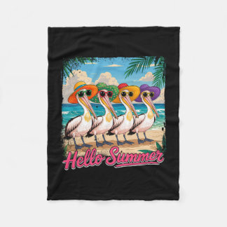 Summer Vacation Costume Group Pelicans Sungles On  Fleece Blanket