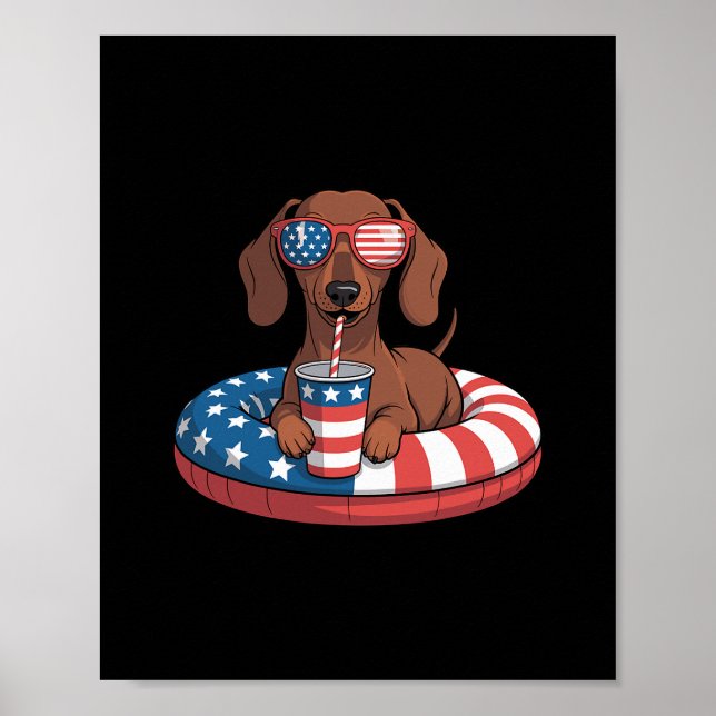 Summer Vacation Funny 4th Of July Dachshund  Poster (Front)