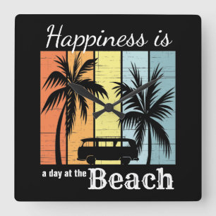 Summer Vacation Happiness is a Day at the Beach Square Wall Clock