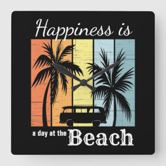 Summer Vacation Happiness is a Day at the Beach Square Wall Clock