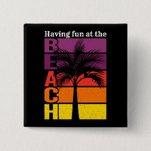 Summer Vacation Having Fun at the Beach Retro 2 Inch Square Button