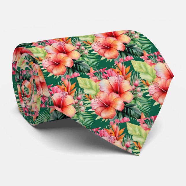 Summer Vacation Neck Tie | Tropical Hibiscus (Rolled)