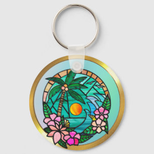 Summer Vacation Ocean Beach at Sunset Keychain