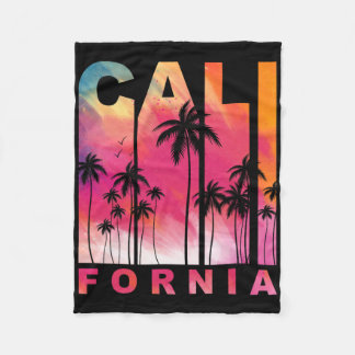 Summer Vacation Palm Trees Ca Vintage Tropical Cal Fleece Blanket