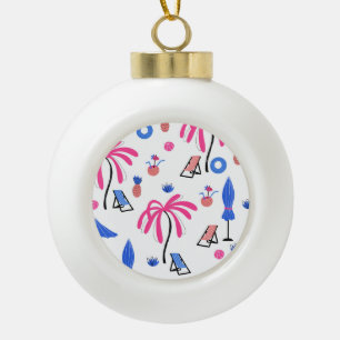 Summer Vacation: Palm Trees Pineapples Pattern Ceramic Ball Christmas Ornament