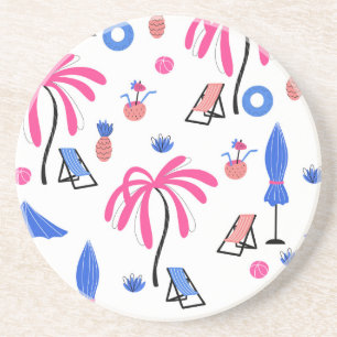 Summer Vacation: Palm Trees Pineapples Pattern Coaster
