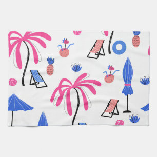 Summer Vacation: Palm Trees Pineapples Pattern Kitchen Towel