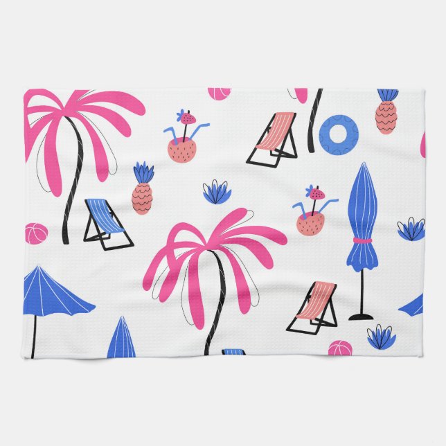 Summer Vacation: Palm Trees Pineapples Pattern Kitchen Towel (Horizontal)