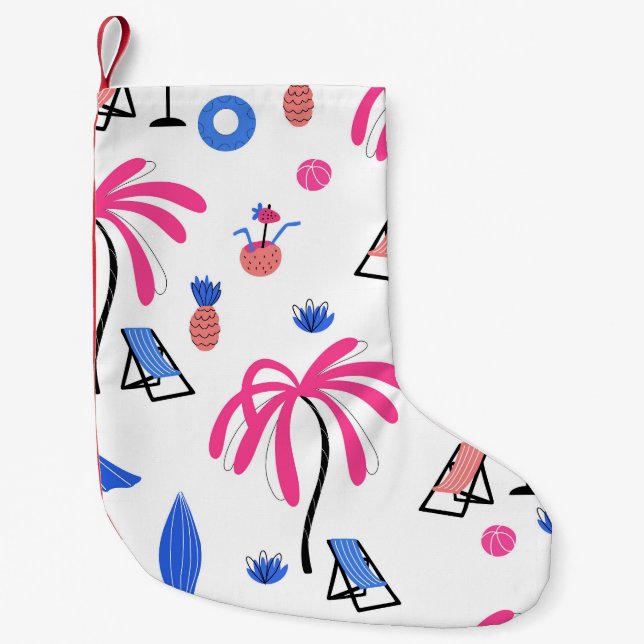 Summer Vacation: Palm Trees Pineapples Pattern Small Christmas Stocking (Front)