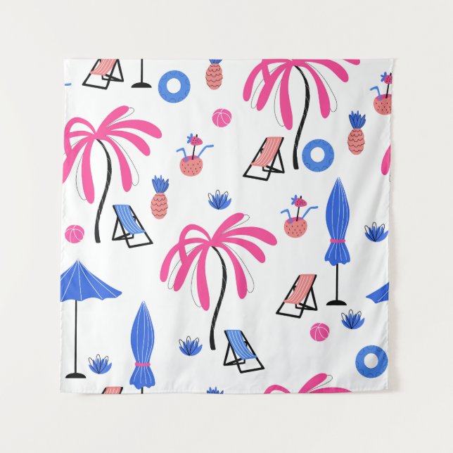 Summer Vacation: Palm Trees Pineapples Pattern Tapestry (Front)