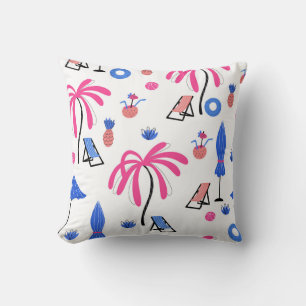 Summer Vacation: Palm Trees Pineapples Pattern Throw Pillow