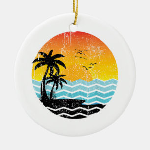 Summer Vacation Palm Trees Retro Sunset Tropical S Ceramic Ornament