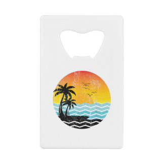 Summer Vacation Palm Trees Retro Sunset Tropical S Credit Card Bottle Opener