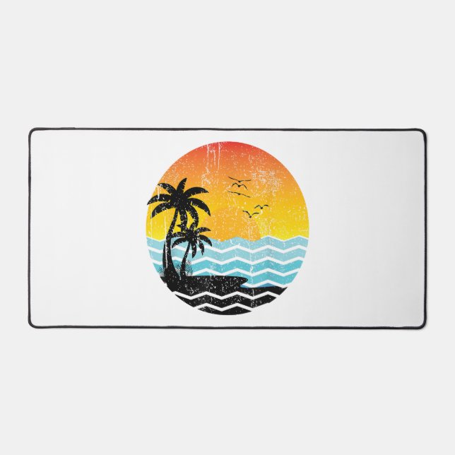 Summer Vacation Palm Trees Retro Sunset Tropical S Desk Mat (Front)