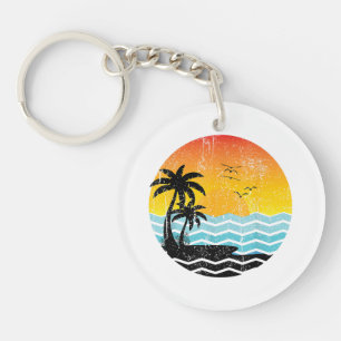 Summer Vacation Palm Trees Retro Sunset Tropical S Keychain