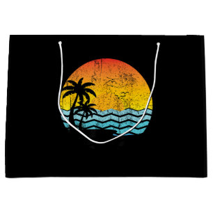 Summer Vacation Palm Trees Retro Sunset Tropical S Large Gift Bag