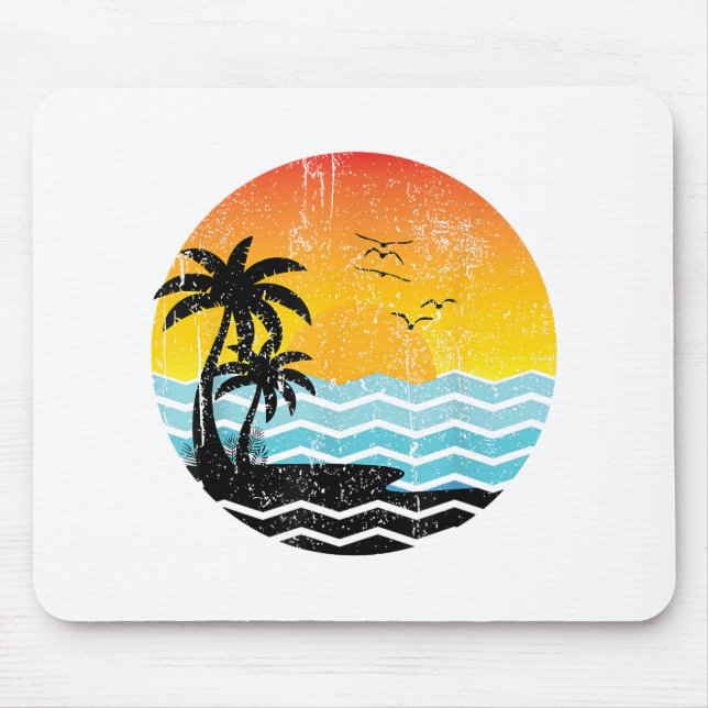 Summer Vacation Palm Trees Retro Sunset Tropical S Mouse Pad (Front)