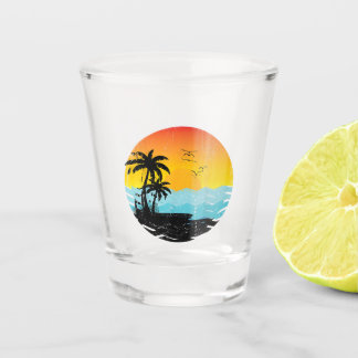 Summer Vacation Palm Trees Retro Sunset Tropical S Shot Glass