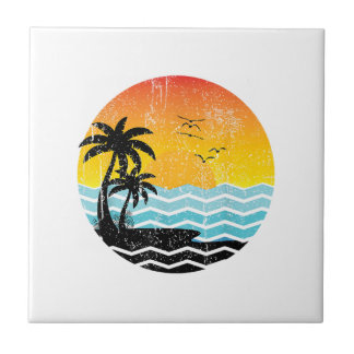 Summer Vacation Palm Trees Retro Sunset Tropical S Tile