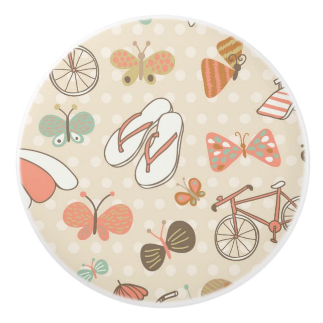 Summer Vacation Pattern Ceramic Knob (Front)
