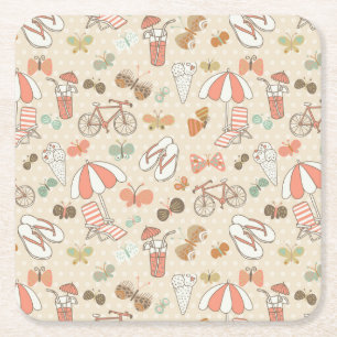 Summer Vacation Pattern Square Paper Coaster