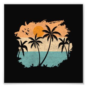 Summer Vacation Retro Sunset Beach Palms Tree Pock Photo Print